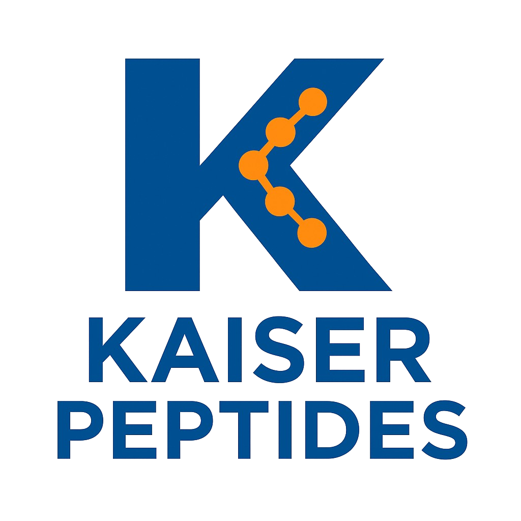 Kaiser Peptides Logo for Kaiser Peptides featuring a stylized "K" and a molecular structure.